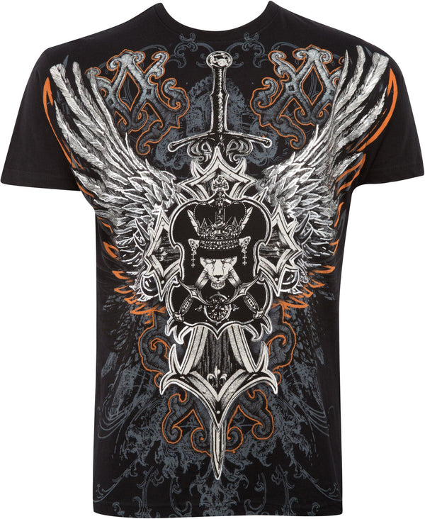 Sakkas Extreme Couture Metallic Embossed Mens Fashion T-Shirt #color_Black