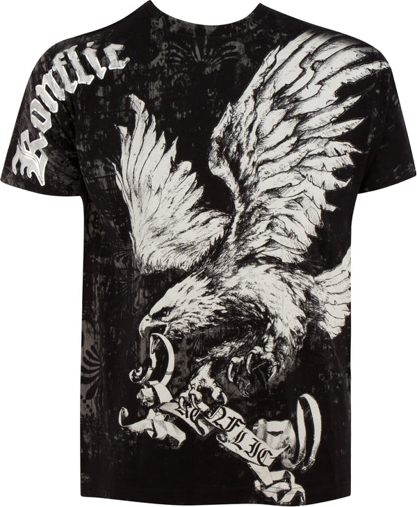 Sakkas Noble Eagle Metallic Embossed Mens Fashion T-Shirt #color_Black