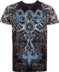 Cross Metallic Silver Embossed Short Sleeve Crew Neck Cotton Mens Fashion T-Shirt#color_Black