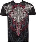 Sakkas Saints Glory Metallic Embossed Mens Fashion T-Shirt #color_Black
