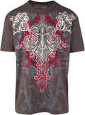 Sakkas Saints Glory Metallic Embossed Mens Fashion T-Shirt #color_Charcoal