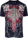 Sakkas Saints Glory Metallic Embossed Mens Fashion T-Shirt #color_Navy