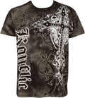 Sakkas Cross Metallic Silver Accents Cotton Mens Fashion T-Shirt #color_Black