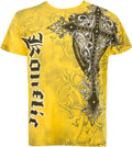 Sakkas Cross Metallic Silver Accents Cotton Mens Fashion T-Shirt #color_Yellow