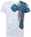 Metallic Blue Cross Short Sleeve Crew Neck Cotton Mens Fashion T-Shirt#color_White