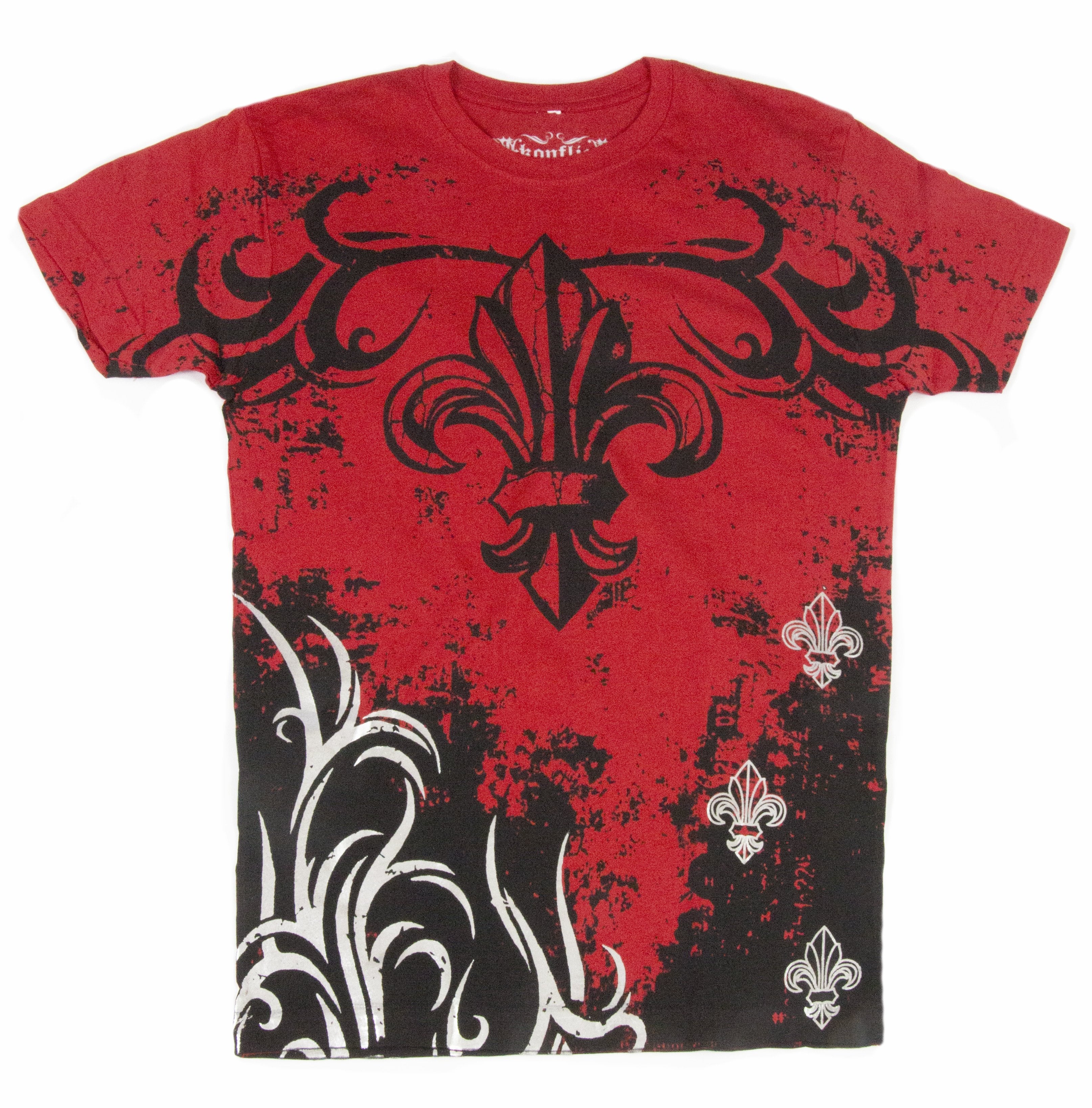 Sakkas Fleur De Lis Tree Branches T-Shirt - Metallic Silver Graphic, Short Sleeve, Cotton, Made In USA