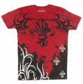 Sakkas Fleur de Lis Tree Branches Metallic Silver Embossed Cotton Mens T-Shirt#color_Red