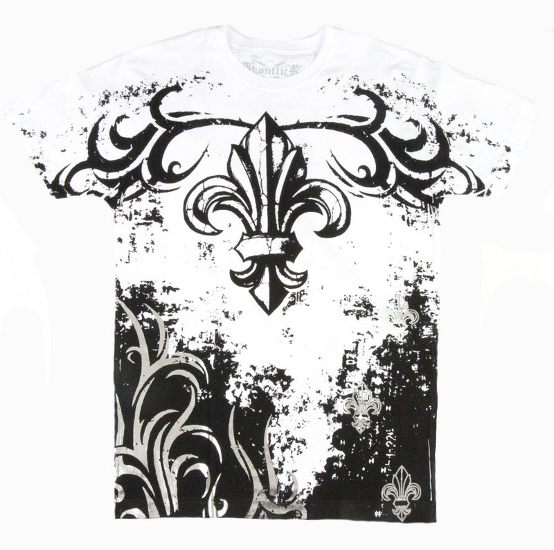 Sakkas Fleur de Lis Tree Branches Metallic Silver Embossed Cotton Mens T-Shirt