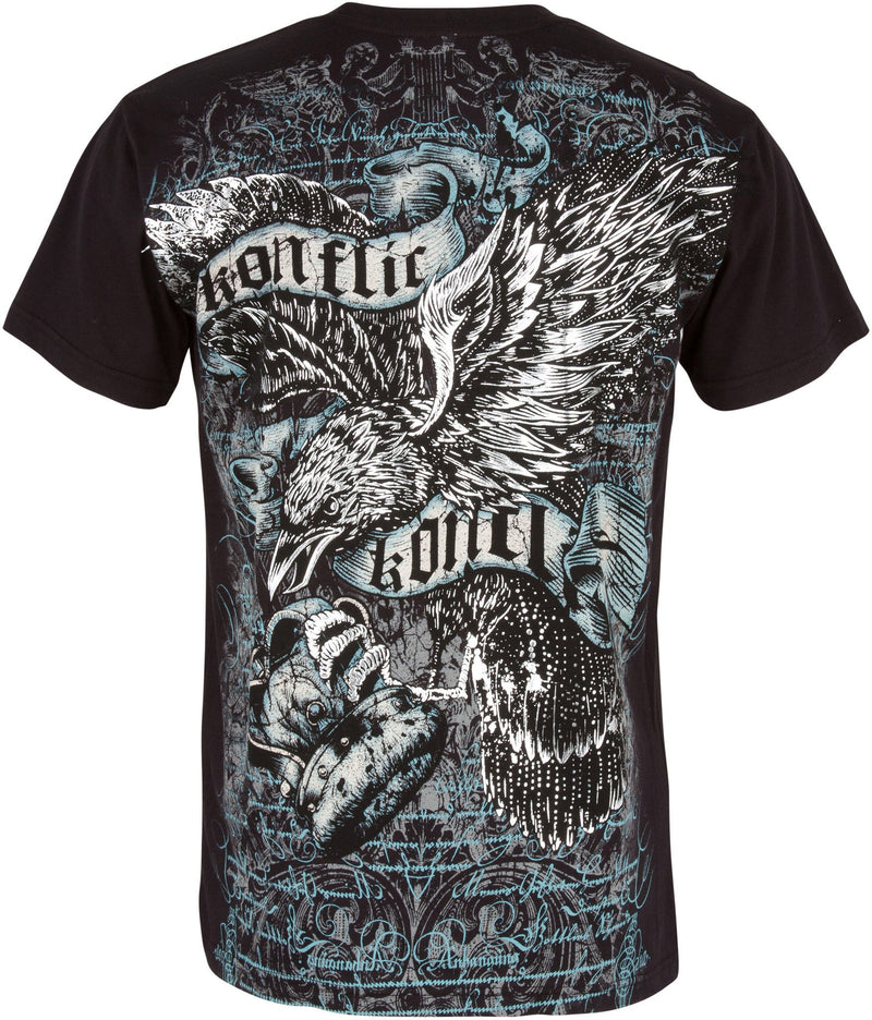 Sakkas Eagle Head and Fleur de Lis Metallic Silver Embossed Cotton Mens T-Shirt