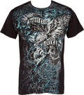 Sakkas Eagle Head and Fleur de Lis Metallic Silver Embossed Cotton Mens T-Shirt#color_Black