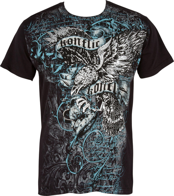 Sakkas Eagle Head and Fleur de Lis Metallic Silver Embossed Cotton Mens T-Shirt#color_Black