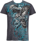 Sakkas Eagle Head and Fleur de Lis Metallic Silver Embossed Cotton Mens T-Shirt#color_Grey
