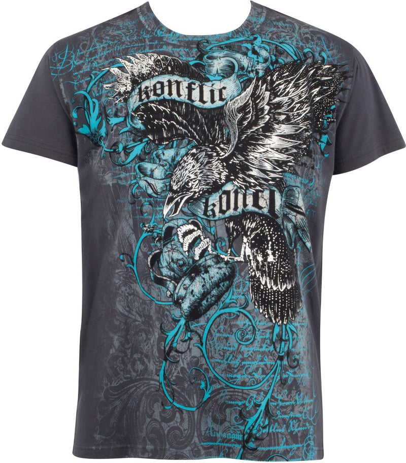 Sakkas Eagle Head and Fleur de Lis Metallic Silver Embossed Cotton Mens T-Shirt