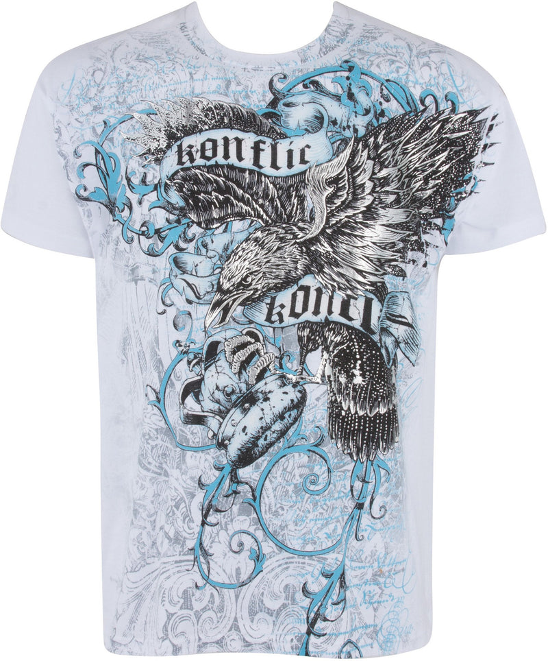 Sakkas Eagle Head and Fleur de Lis Metallic Silver Embossed Cotton Mens T-Shirt