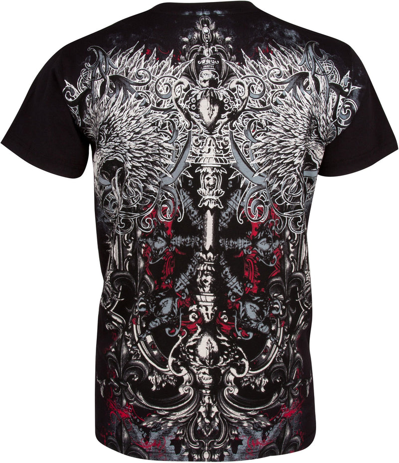 Sakkas Eagle Head and Fleur de Lis Metallic Silver Embossed Cotton Mens T-Shirt