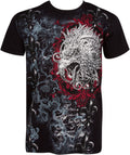 Sakkas Eagle Head and Fleur de Lis Metallic Silver Embossed Cotton Mens T-Shirt#color_Black