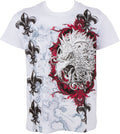 Sakkas Eagle Head and Fleur de Lis Metallic Silver Embossed Cotton Mens T-Shirt#color_White