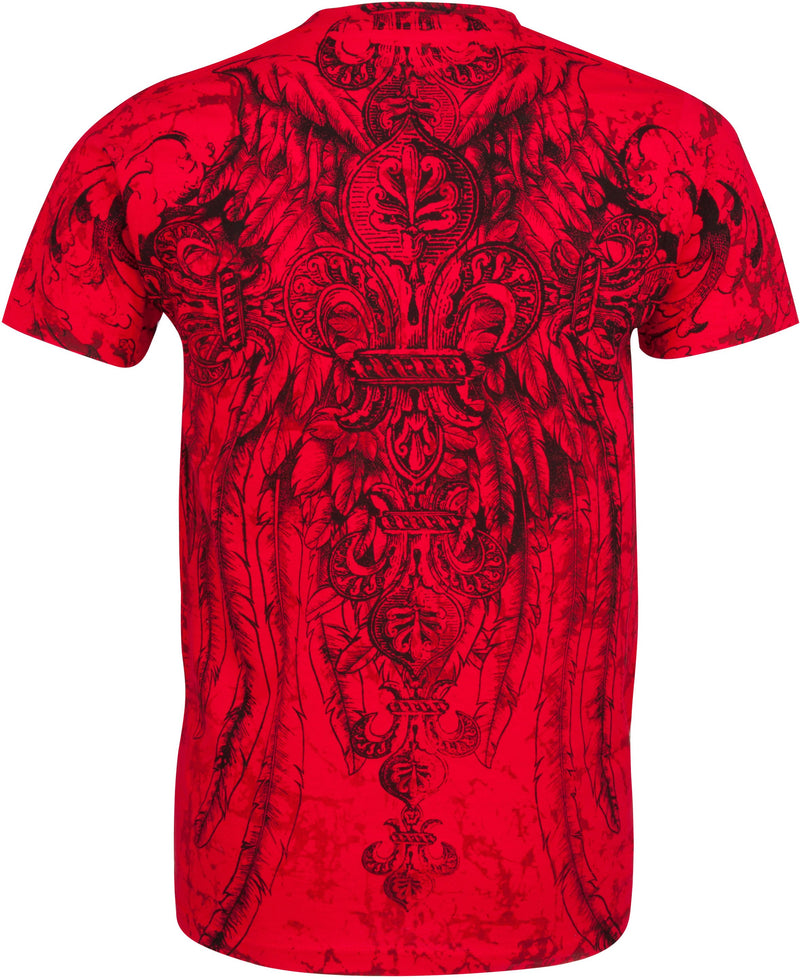 Sakkas Fleur De Lis Cross Metallic Silver Embossed Cotton Mens Fashion T-shirt