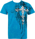Sakkas Fleur De Lis Cross Metallic Silver Embossed Cotton Mens Fashion T-shirt#color_Turquoise