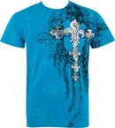Sakkas Fleur De Lis Cross Metallic Silver Embossed Cotton Mens Fashion T-shirt