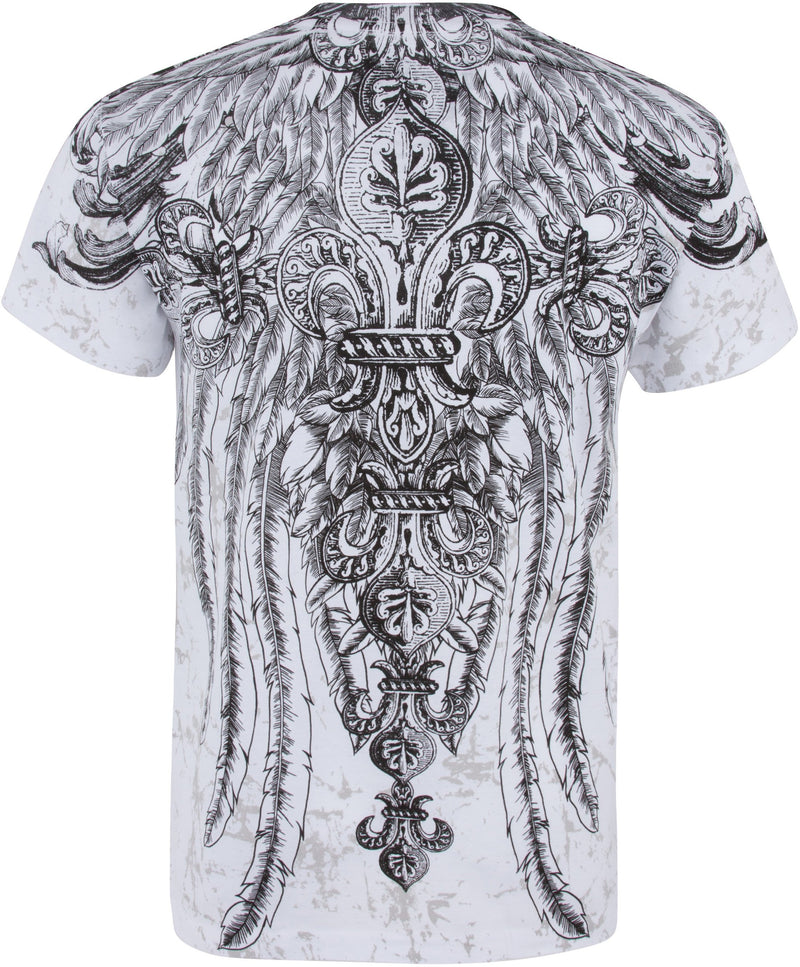 Sakkas Fleur De Lis Cross Metallic Silver Embossed Cotton Mens Fashion T-shirt