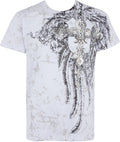 Sakkas Fleur De Lis Cross Metallic Silver Embossed Cotton Mens Fashion T-shirt#color_White