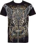 Sakkas Sword and Griffin Metallic Silver Embossed Cotton Mens Fashion T-shirt#color_Black