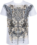 Sakkas Sword and Griffin Metallic Silver Embossed Cotton Mens Fashion T-shirt#color_White