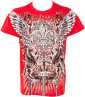 Sakkas Sword and Griffin Metallic Silver Embossed Cotton Mens Fashion T-shirt#color_Red