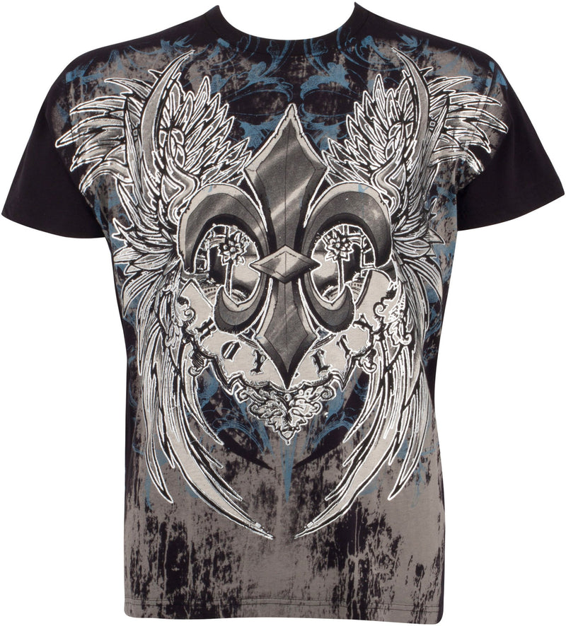 Sakkas Royalty Fleur de Lis Metallic Silver Embossed Cotton Mens Fashion T-Shirt