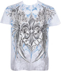 Sakkas Royalty Fleur de Lis Metallic Silver Embossed Cotton Mens Fashion T-Shirt#color_White
