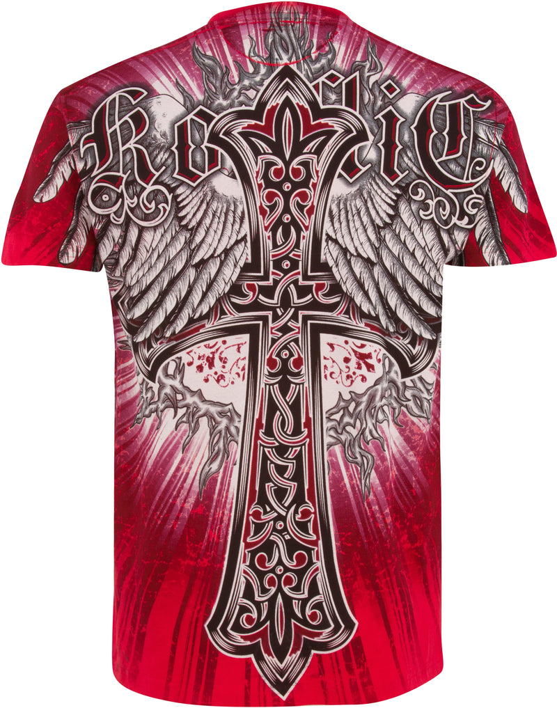 Sakkas Alijah Wings In Flames Celtic Cross Mens Graphic T-Shirt
