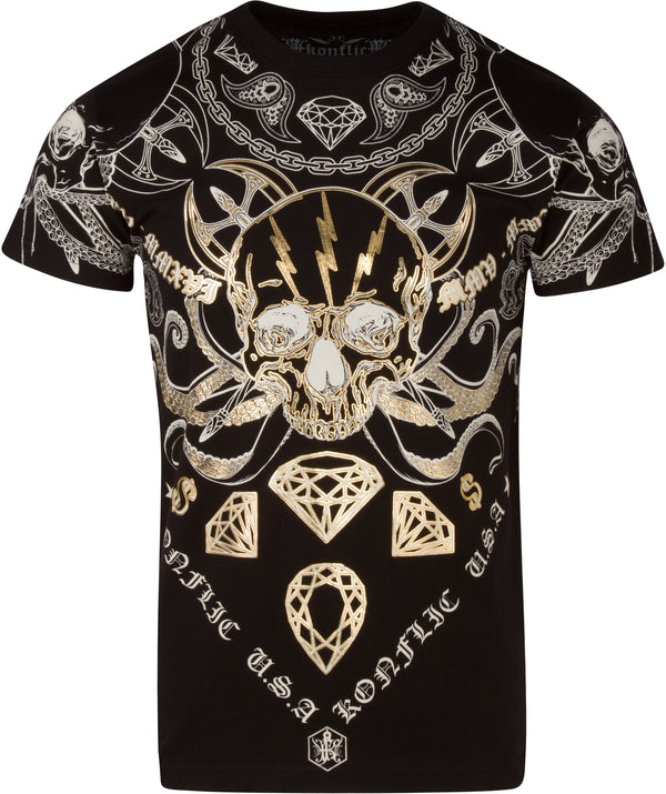 Sakkas Aksel Mens Essential Short Sleeve Cotton T-Shirt Diamond Skull & Tentacles#color_Black