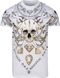 Sakkas Aksel Mens Essential Short Sleeve Cotton T-Shirt Diamond Skull & Tentacles#color_White