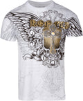 Sakkas Mads Mens Gold Cross & Wings Metallic Embossed T-Shirt Short Sleeve Cotton#color_White 
