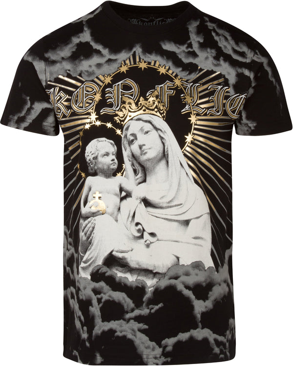 Sakkas Liam Mens Everyday Short Sleeve Cotton Embossed T-shirt Virgin & Baby Jesus#color_Black