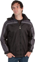 Adult Two-Tone Full-Zip Water-Resistant Hooded Windbreaker / Rain Jacket ( 2 Colors )#color_Black