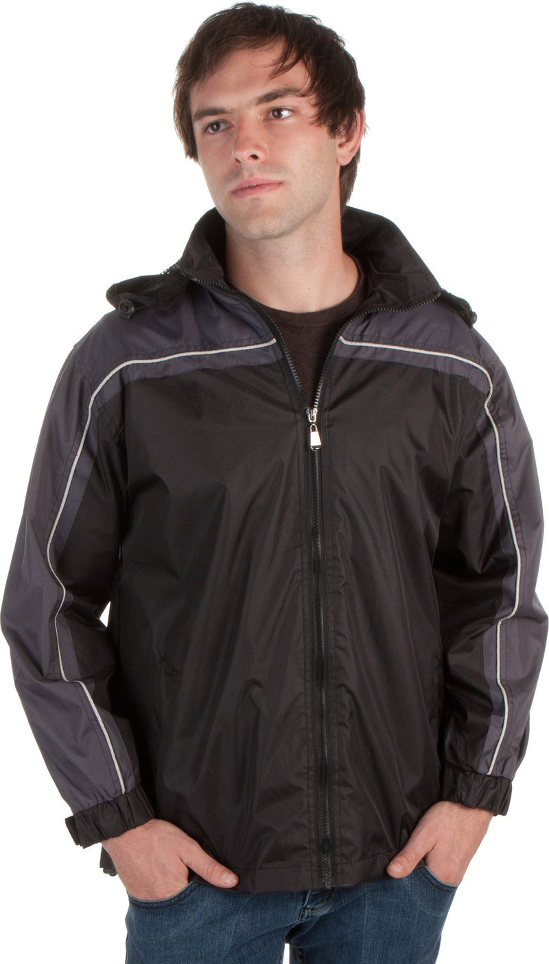 Adult Two-Tone Full-Zip Water-Resistant Hooded Windbreaker / Rain Jacket ( 2 Colors )