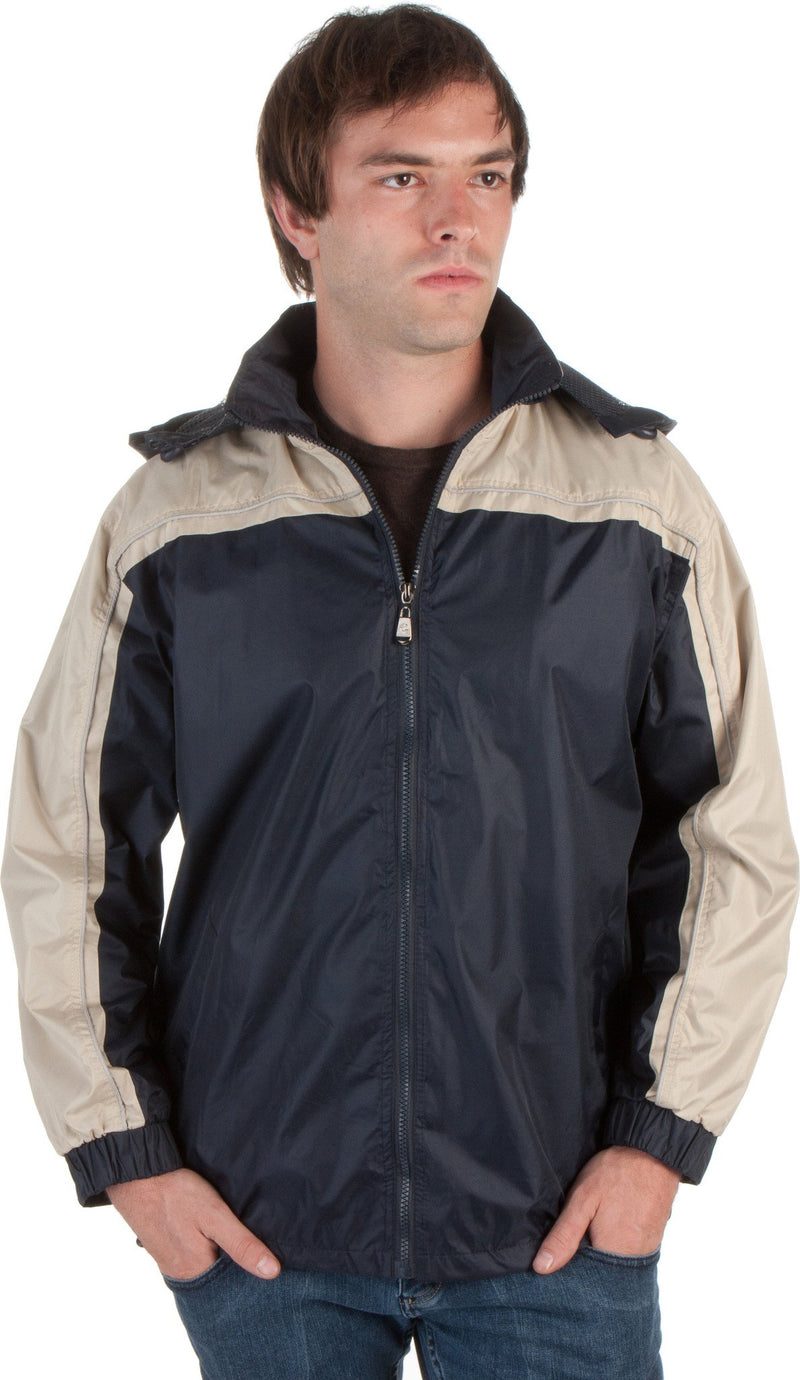 Adult Windbreakers Two Color Adult Two-Tone Full-Zip Water-Resistant Hooded Windbreaker / Rain Jack