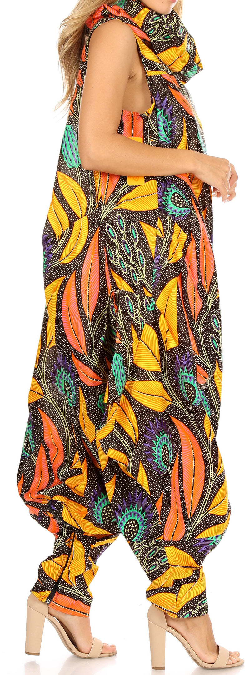 Sakkas Loa Women's African Ankara Print Maxi Harem Jumpsuit Dress Sleeveless
