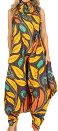 Sakkas Loa Women's African Ankara Print Maxi Harem Jumpsuit Dress Sleeveless#color_50-Multi