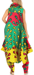 Sakkas Loa Women's African Ankara Print Maxi Harem Jumpsuit Dress Sleeveless