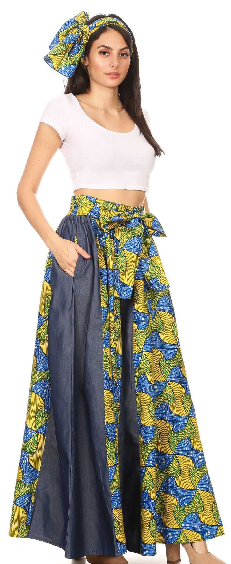 Sakkas Amarella Women's African Print Wide Leg Pants w/Pockets and Elastic Waist