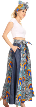 Sakkas Amarella Women's African Print Wide Leg Pants w/Pockets and Elastic Waist#color_133-GreyBlue