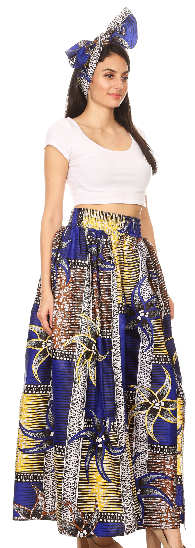 Sakkas Lanna Women's African Ankara Print Ankle Pants w/Pockets & Overlay Pull-up