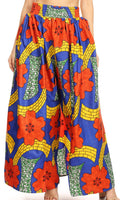 Sakkas Lanna Women's African Ankara Print Ankle Pants w/Pockets & Overlay Pull-up#color_130-RoyalMulti