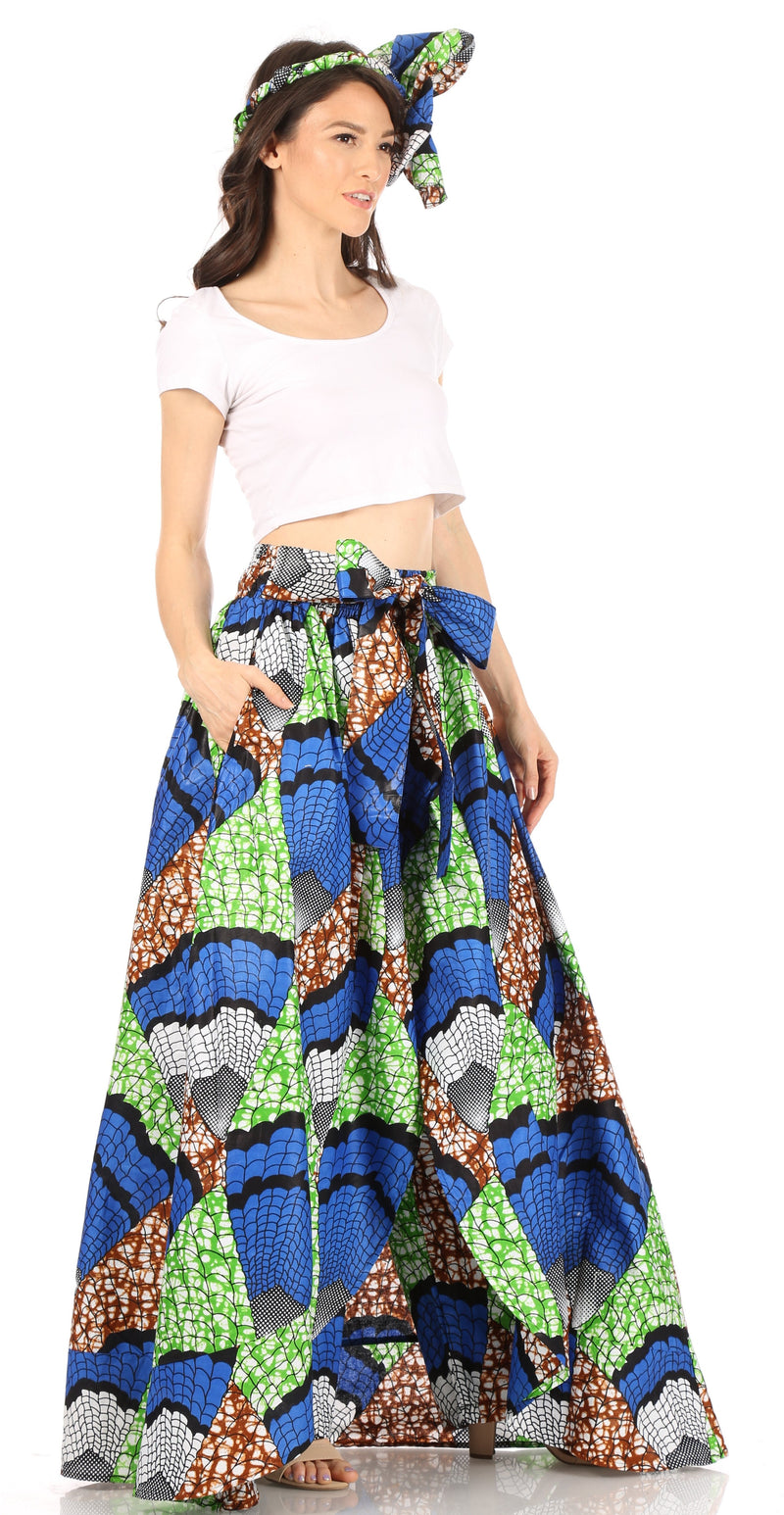 Sakkas Lanna Women's African Ankara Print Ankle Pants w/Pockets & Overlay Pull-up
