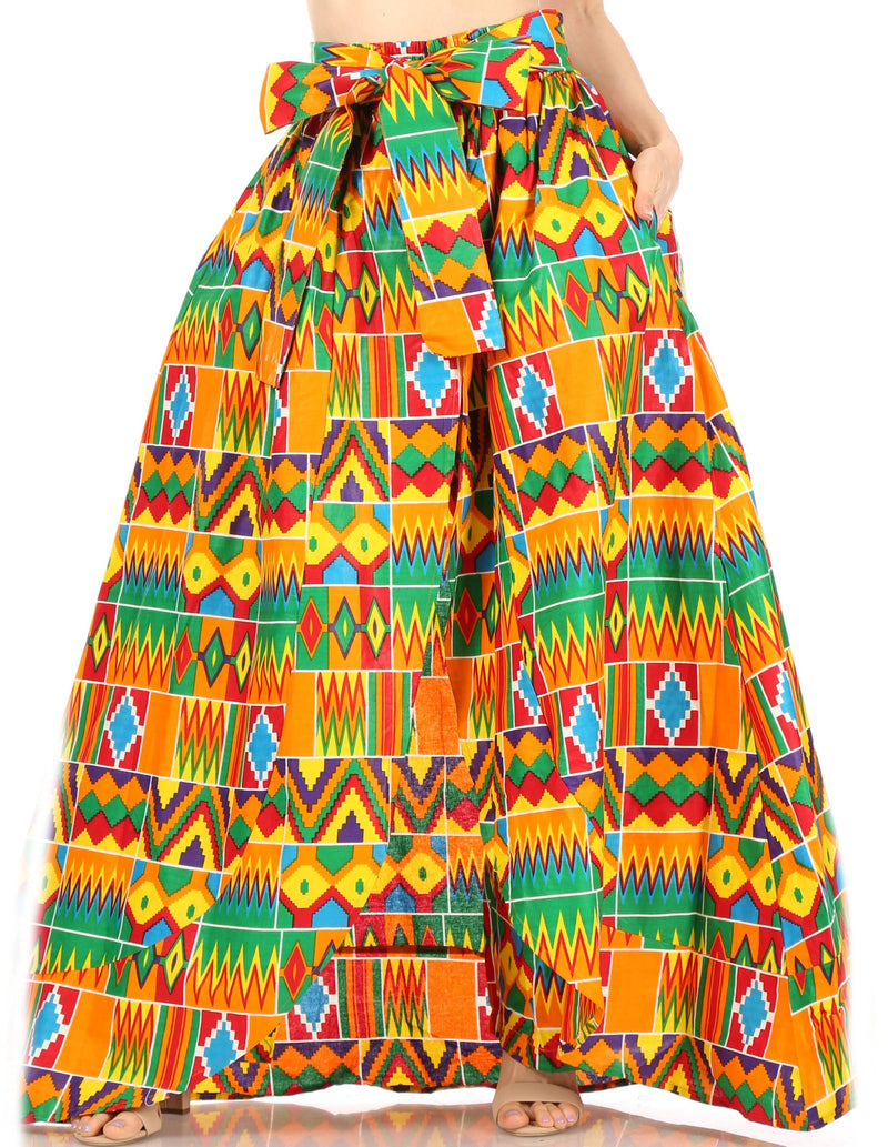 Sakkas Lanna Women's African Ankara Print Ankle Pants w/Pockets & Overlay Pull-up