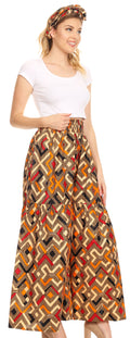 Sakkas Esme Women's African Ankara Flared Wide Leg Palazzo Pants with Pockets#color_27-Multi