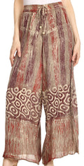 Sakkas Julia Batik Palazzo Wide Leg Pants with Elastic Waistband#color_Beige